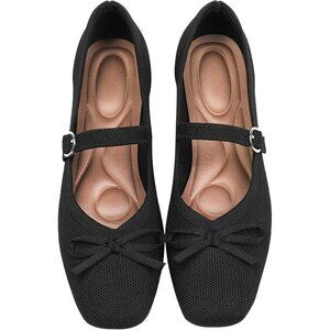 Women Black Fabric Upper And Rubber Sole Casual Ballet Flats With Ankle Strap